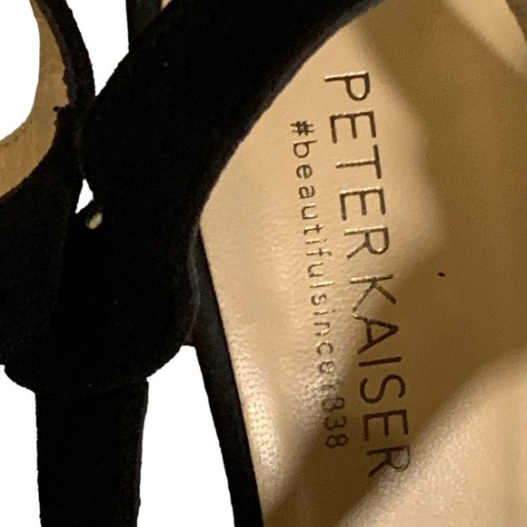 Sandals, Black Suede leather, size 4, silver 2" heel, PETER KAISER - Picture 2 of 5